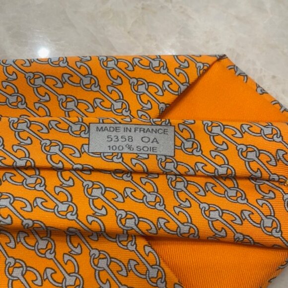 Hermes Orange Anchor Print Tie - Picture 5 of 6